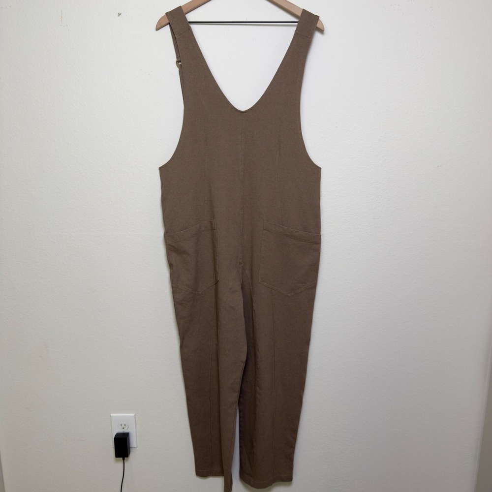 Womens Wide Leg Jumpsuit Overalls Jumpsuit Tan Brown V Neck Sleeveless Homestead - Picture 2 of 13
